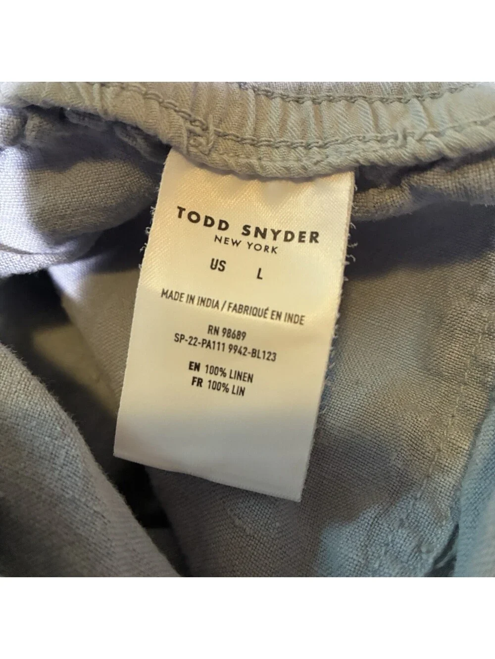 Todd Snyder Shorts Men's Large L Pale Light Blue Elastic Drawstring Linen Summer